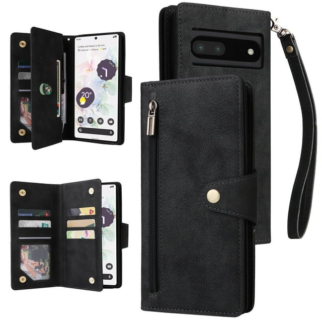 Case for Google Pixel 7 Pro 5G Magnetic Leather Zipper Wallet Cover Card Holder