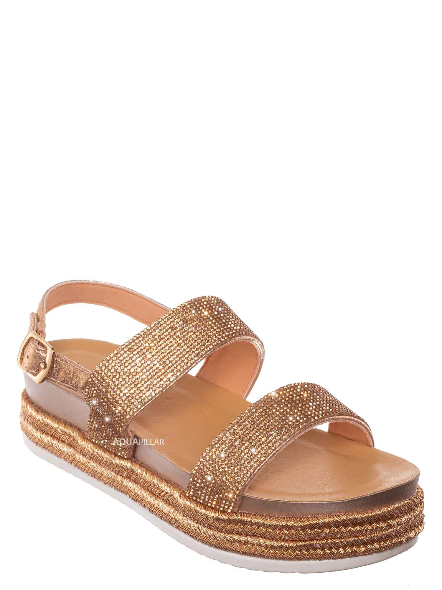 Rhinestone Espadrille Footbed Flatform Women Sandal
