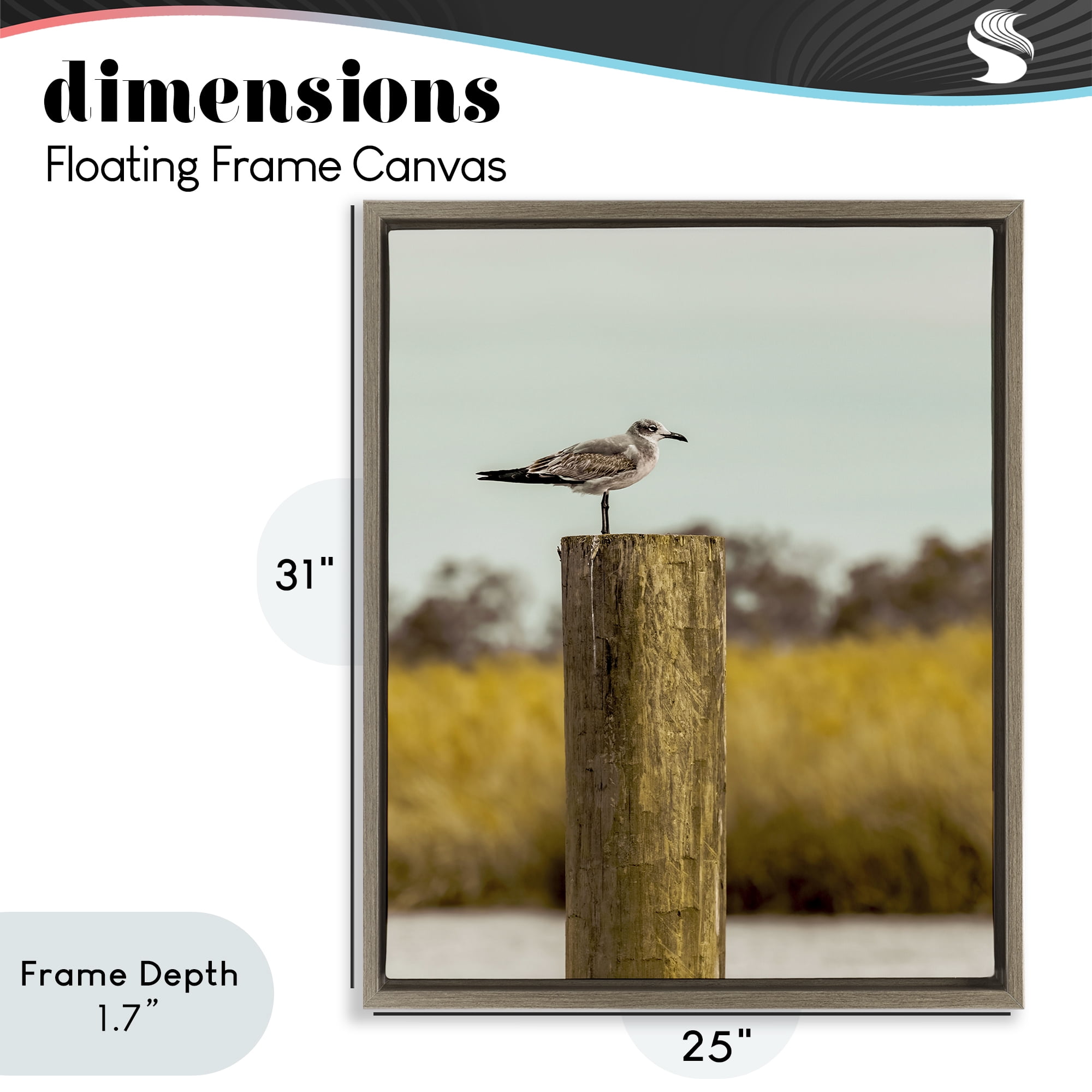 Stupell Industries Gull On Piling Brown Framed Floater Canvas Wall Art, design by Christy Berry