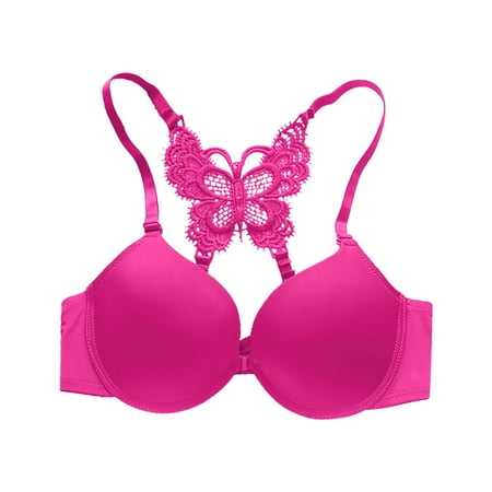Super Deal: Bra Pack  Paquete de sujetador  Women Bras Plus Size Behind Buckle Comfortable Breathable Exhaust Base Non-Steel Ring Buckle Front Buckle Underwear SOPATENOR Hot Pink M