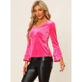 thumbnail image 2 of Blusa de terciopelo con cuello en V para mujer Rosa Caliente XS, 2 of 5