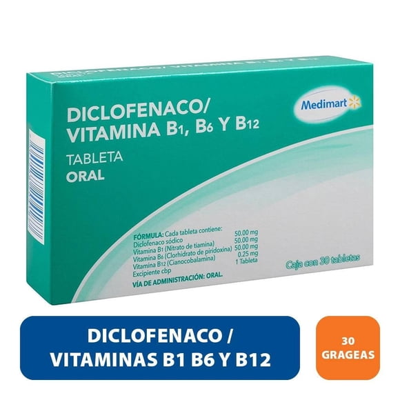 Diclofenaco/Vitamina B1 B6 y B12 Medimart 30 grageas