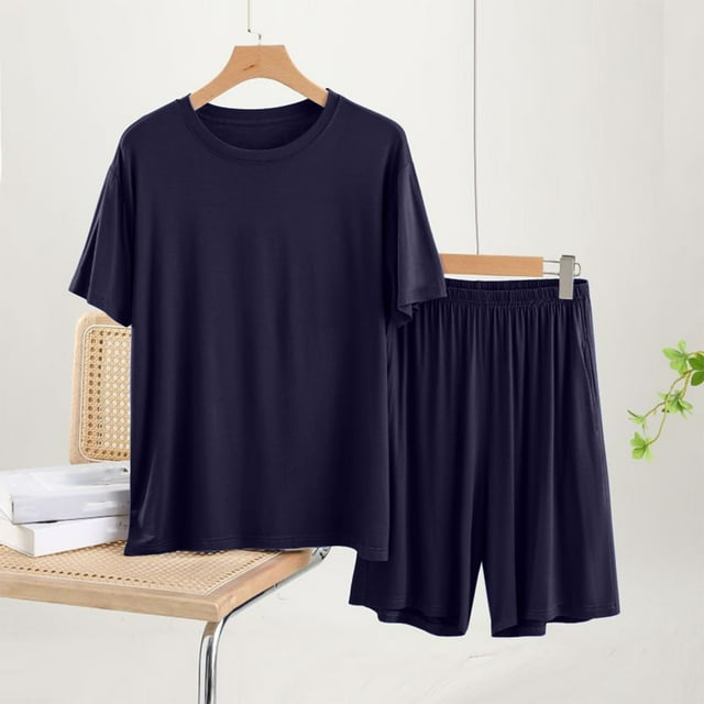 Pijama fino para hombre, conjunto de pijama para estar en casa, pantalones cortos holgados de manga corta, conjunto de pijama para hombre, conjunto de dos piezas