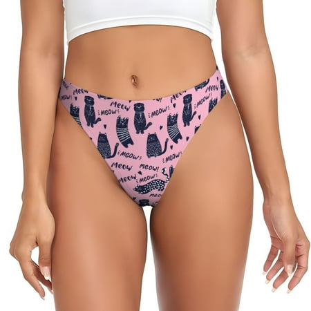 Funny Black Cartoon Cat Thongs for Women  No Show Seamless Womens Thongs Underwear  Stretch G String Thongs  Soft Breathable Thong Bikini Panties Briefs