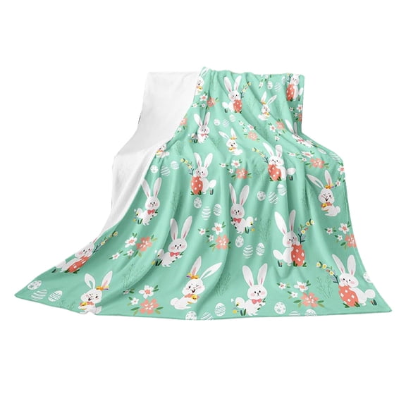 PEIBang Easter Bunny Flannel Blanket 27x39 Inch,Cute Rabbit Easter Eggs Throw Blanket,Colorful Spring Soft Blanket for Bedding Sofa