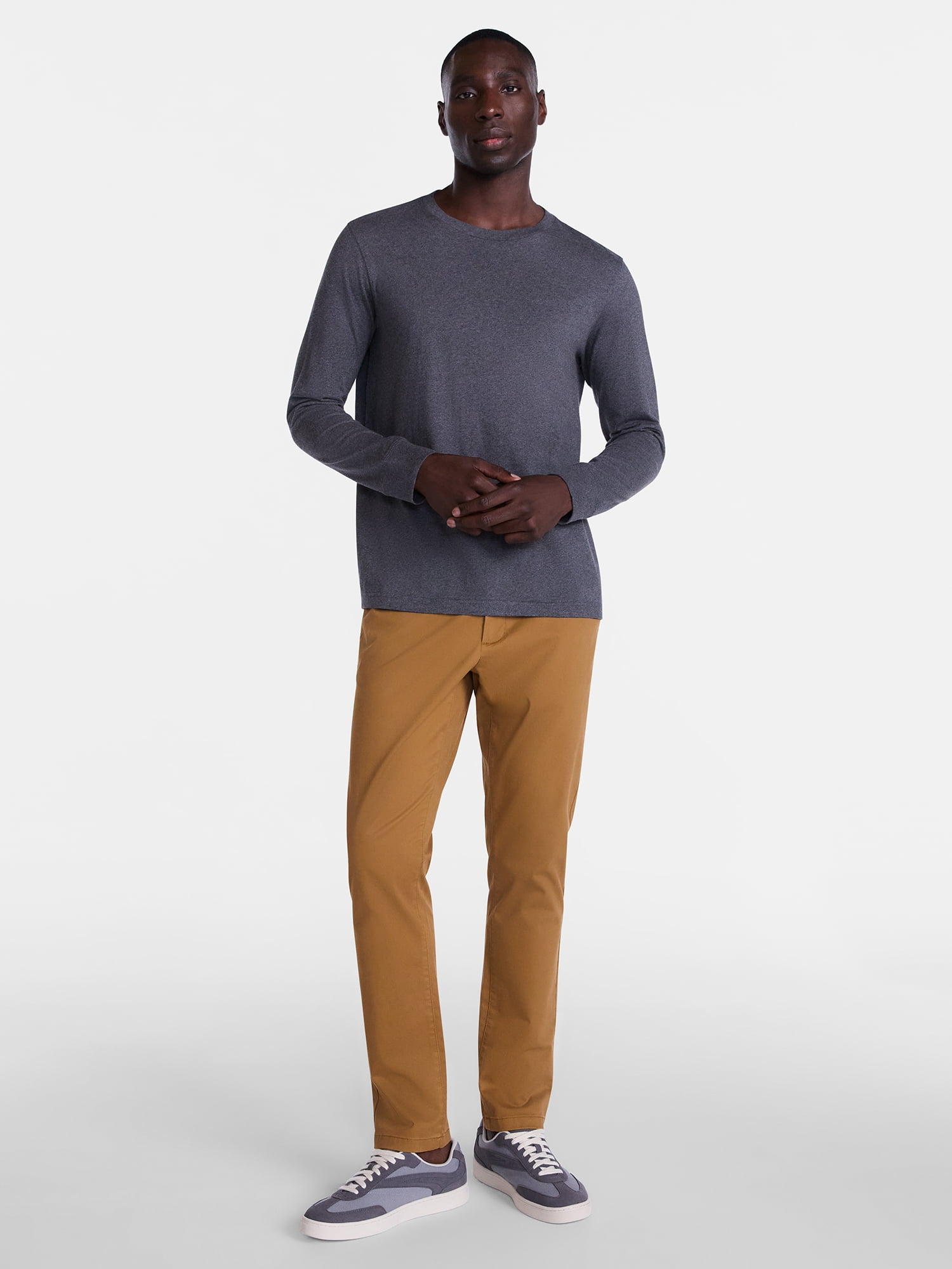 George Men's and Big Men's Cotton Crewneck Tee with Long Sleeves, Sizes XS-3XL, Big 2XB-6XB & Tall MT-4XLT