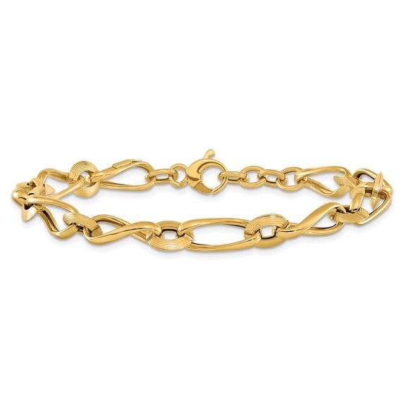 DewberryDiamonds 14K Yellow Gold Polished and Grooved Fancy Twisted Link 8 inch Bracelet Plus 0.5 inch Extender (Weight : 4.57 gm, Length : 8 in, Width : 7.36 mm)