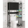 thumbnail image 4 of iSunirm Over The Toilet Storage Cabinet with Doors, 7 Tier Freestanding Bathroom Organizer with Adjustable Shelf & 4 Hooks for Bathroom, Restroom, Laundry, Black, 4 of 7