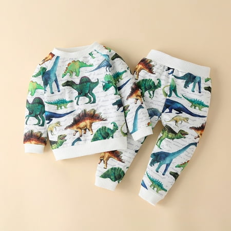 

THE WILD Casual Pretty Children s Dinosaur Print Boys Long Sleeve Pants Sweater Dinosaur Suit