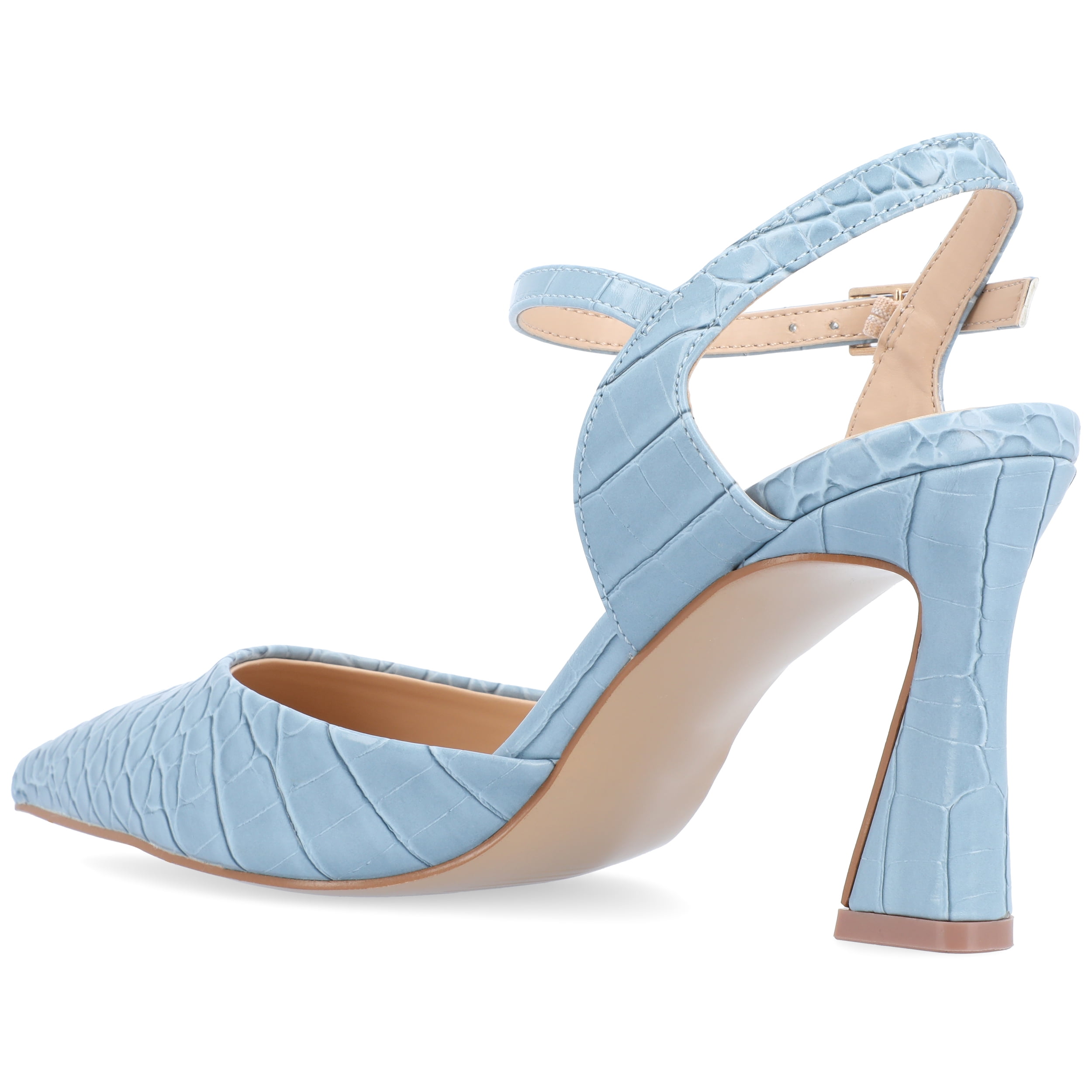 Journee Womens Nixey Croco Texture Buckle Pointed Toe Pumps, Widths Available