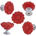 thumbnail image 2 of ABCISI 6PCS Vintage Floral Daisy Dresser Drawer Knobs, Ceramic Round Drawer Knobs, Elegant Cabinet Cupboard Door Hardware Pull Handles w/Screws, Red, 2 of 12