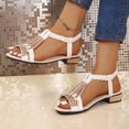 thumbnail image 3 of Low Heeled Sandals for Women Vintage Rhinestone Open Toe Elegant Dressy Party Prom Heels Elastic Ankle Strap White Size 8.5, 3 of 9