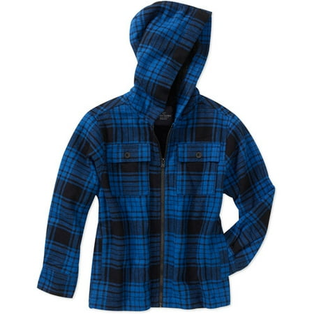 Faded Glory Boys' Sherpa Lined Woven Hooded Shirt Jacket