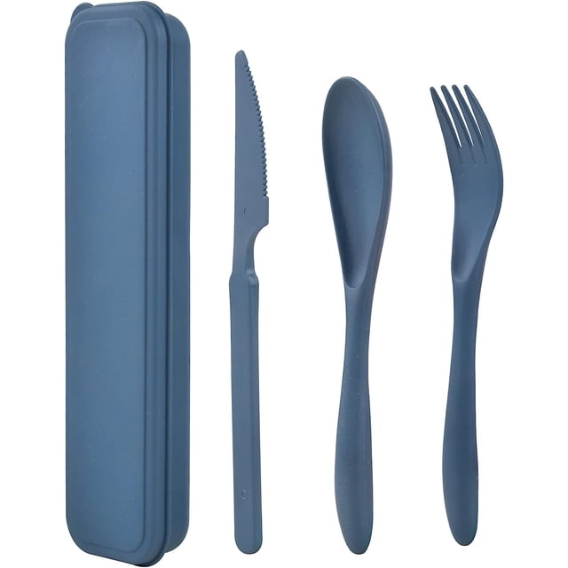 Utensilios de viaje con estuche, cubiertos de plástico reutilizables, juego de cubiertos de viaje