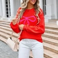 thumbnail image 3 of Fesfesfes Women's Casual Blouses Fall Winter Warmkeeping Long Sleeved Round Neck Knitted Sweater Priting Contrast Color Fashion Tops(Red#3,XL), 3 of 7