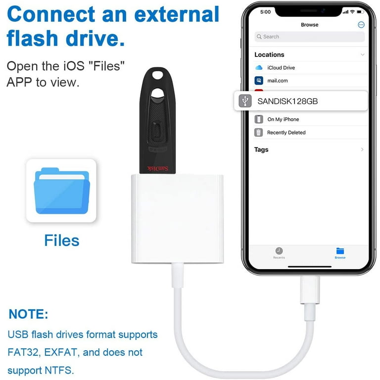 Lightning to USB 3.0 Female Adapter Cable with USB Power Interface Data  Sync Charge Cable for iPhone iPad, No App Required. (Adapter to  Keyboard/Camera/Hub) 