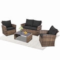 thumbnail image 2 of Howcool 4‑Piece Patio Furniture Set,Wicker Outdoor Rattan Sectional Sofa with Cushions, Pillows & Glass Table,All‑Weather Outdoor Conversation Set for Garden, Porch, Backyard, Patio, 2 of 11