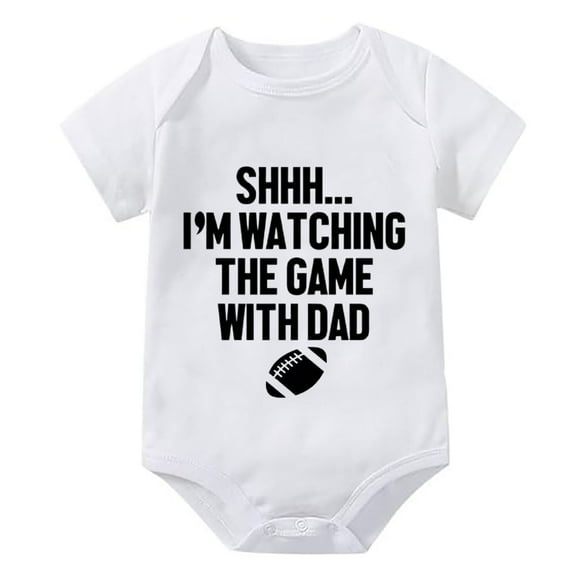 Shh I'm Watching The Game With Dad Newborn Clothes for Baby Boy Short Sleeve Cotton Baby Onesie White Girls Newborn Clothes