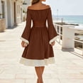 thumbnail image 3 of Women's Renaissance Peasant Dress Off Shoulder Ruffle Long Sleeve A-Line Midi Dress with Lace-up Corset Belt Medieval Vintage Halloween Costume Fair Festival Outfit, 3 of 8