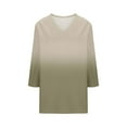 thumbnail image 4 of EchfiProm Tops for Women Y2k Khaki V Neck Comfy Gradient V Neck Short Sleeve Classic Fit Blouse, 4 of 5