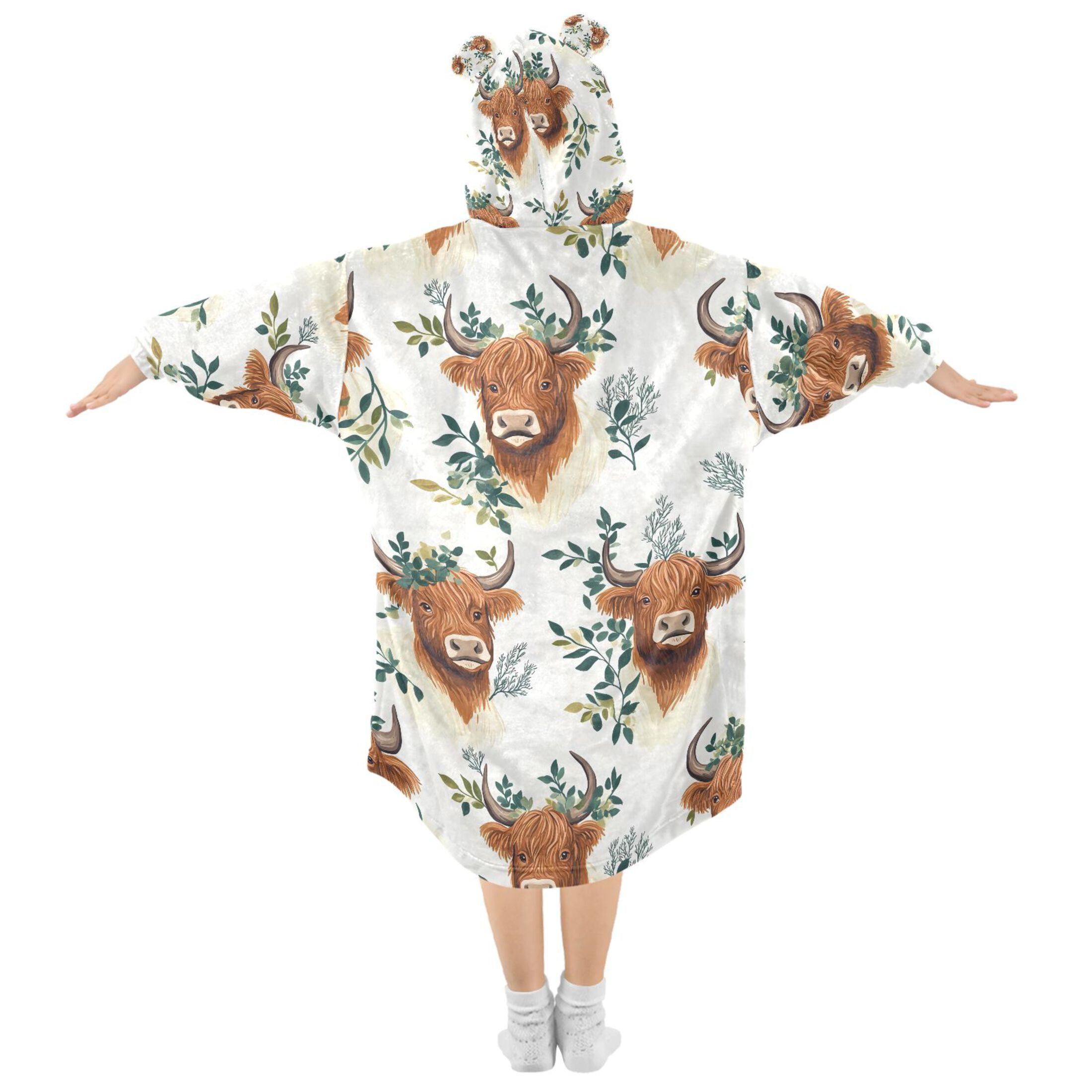 joogoo Wearable Blanket Hoodie for Highland Cattle Leaves-h1 Oversized Sherpa Hooded 3-14 YR M