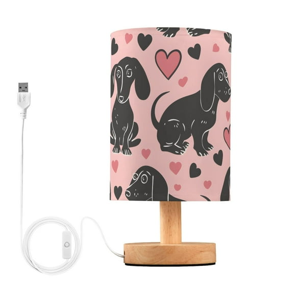 Bedside Desk Lamp LED Bulb Night Light USB Power Fabric Lampshade Table Lamps Dachshund Dogs and Heart