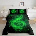 thumbnail image 2 of Musical Note Kids Comforter Set,Starry Green Sequins Print (Not Real) Chic Bedding Set All Season,Neon Glitter Music Theme Romantic Comforter 2 Pcs with 1 Pillowcase,Toddler Size, 2 of 6