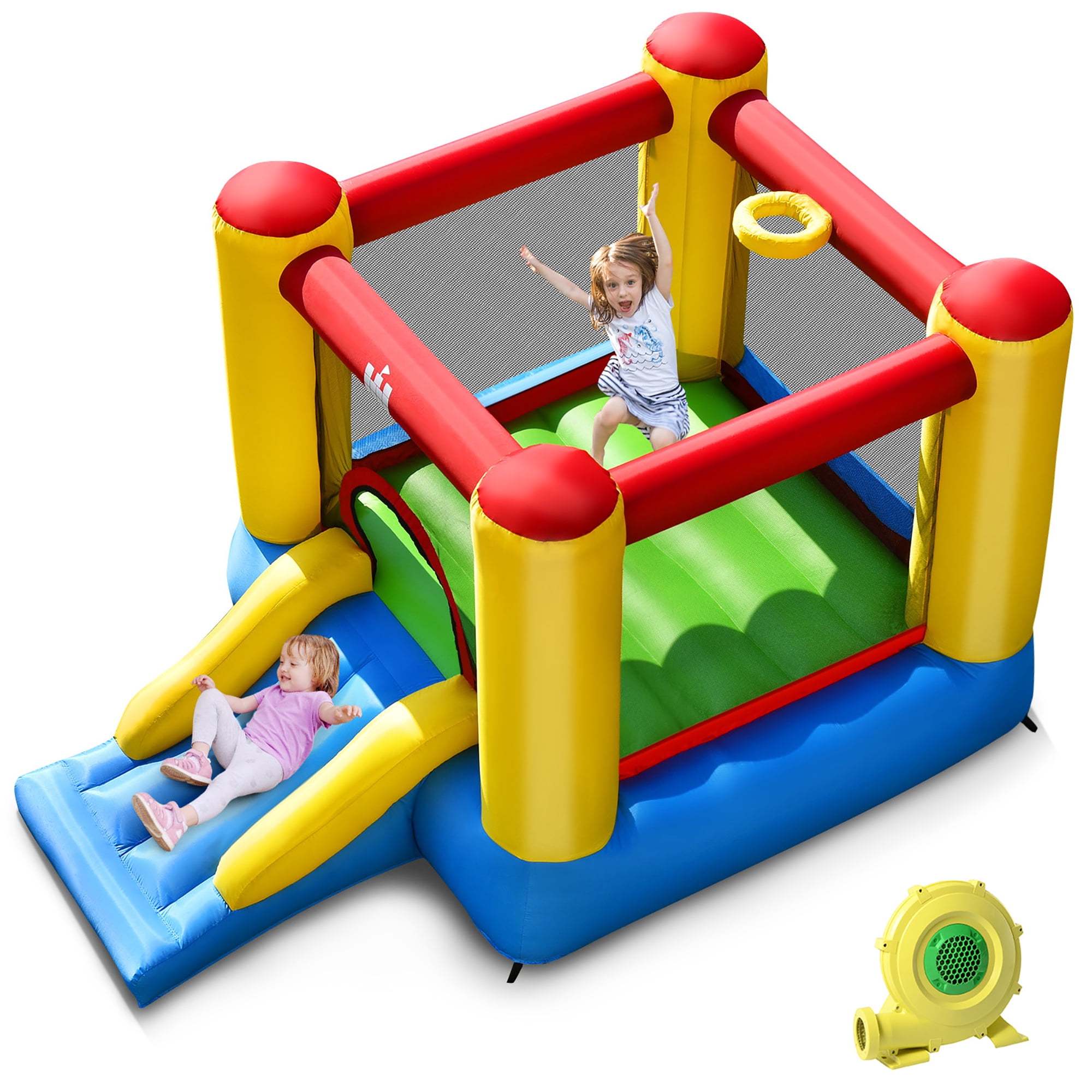 Inflatable Castle Jump and Slide Bouncer with Air Blower and Jumping Castle with Slide ndoor Outdoor Bounce House for Birthday Party Childrens Outdoor Inflatable Bouncers 