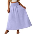 thumbnail image 6 of Aihuaihua Womens Boho Maxi Skirt Summer Eyelet Hollow Flowy Skirts High Waist Casual Skirt with Pockets A Line Pleated Vacation Skirts Purple S, 6 of 6