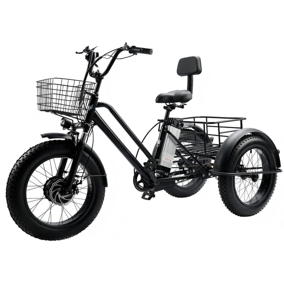 Electric Tricycle for Adults, 500W Electric Snow Trike, 19MPH 24.5Miles 3 Wheel Electric Bike, 330lbs Load, F&R Baskets, Wide Fat Tire with UL 2849 Certified