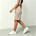 thumbnail image 5 of Bermuda Shorts for Women Hiking Casual Elastic Waist Wide Leg Suit Tailored Shorts Summer Dressy Work Shorts with Pockets Khaki 2XL, 5 of 5