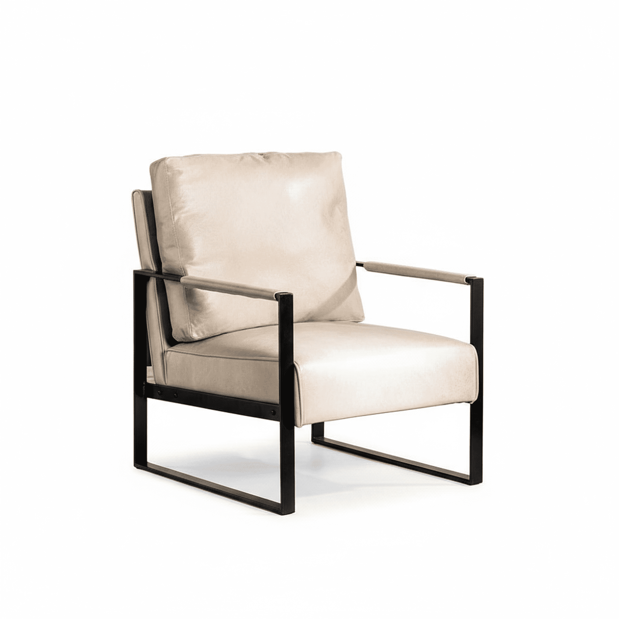 MOONMISS Mid-Century Modern Accent Chair,Black Square Metal Frame with Thick Cushion,Light Camel