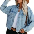 thumbnail image 1 of Gupgi Women Washed Denim Jacket, Long Sleeve Button Down Loose Jean Jacket, 1 of 9