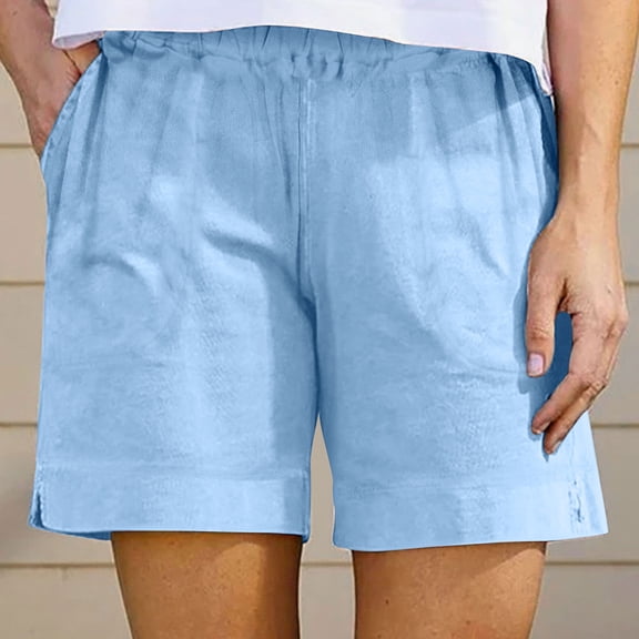 TaTaai Womens Linen Blend Elastic Waist Shorts with Pockets Loose Casual Beach Bottoms for Summer Daily