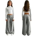 thumbnail image 5 of Corduroy Pants Girls Baggy Button High Waisted Wide Leg Lounge Pants Fall Casual Work Trousers with Pockets Gray S, 5 of 6