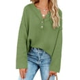 thumbnail image 4 of HSHDLDF Women's Oversized Sweaters Batwing Long Sleeve Loose V Neck Button Henley Tops Pullover Knit Jumper, 4 of 5