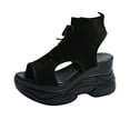 thumbnail image 2 of Sandals Women's Summer Sandals Women's Fashion Casual Spring And Summer Solid Color Lace-Up Mesh Flying Woven Breathable Fish Mouth Open Toe One-Foot Thick Bottom Wedge Heel Sandals Black, 2 of 8