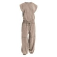 thumbnail image 1 of AWXNJUX Combinaisons Jetables pour Femmes Décontractées Été Sans Manches Col Rond Taille à Cordon Pantalons Longs avec Poches (Kaki, L), 1 of 6