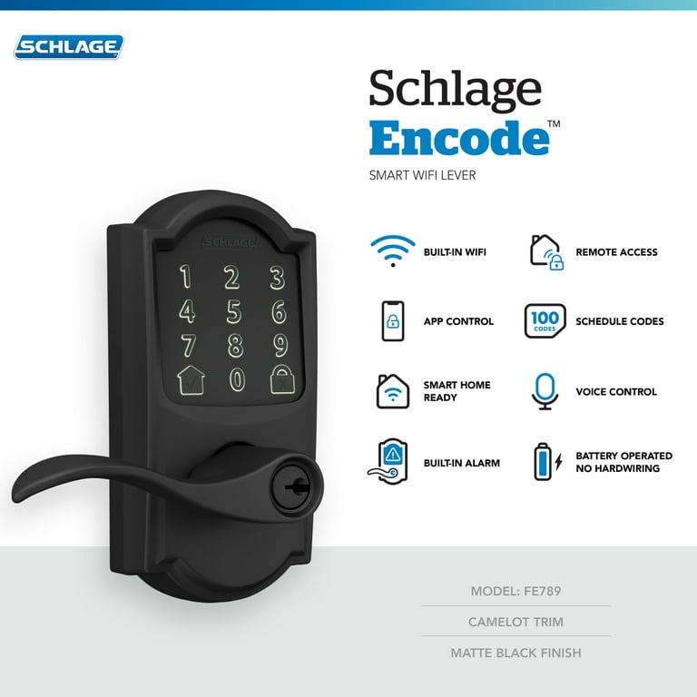 Schlage FE789WB CAM 619 Acc Encode WiFi Accent - Cerradura inteligente,  cerradura de puerta con pantalla táctil de entrada sin llave con borde