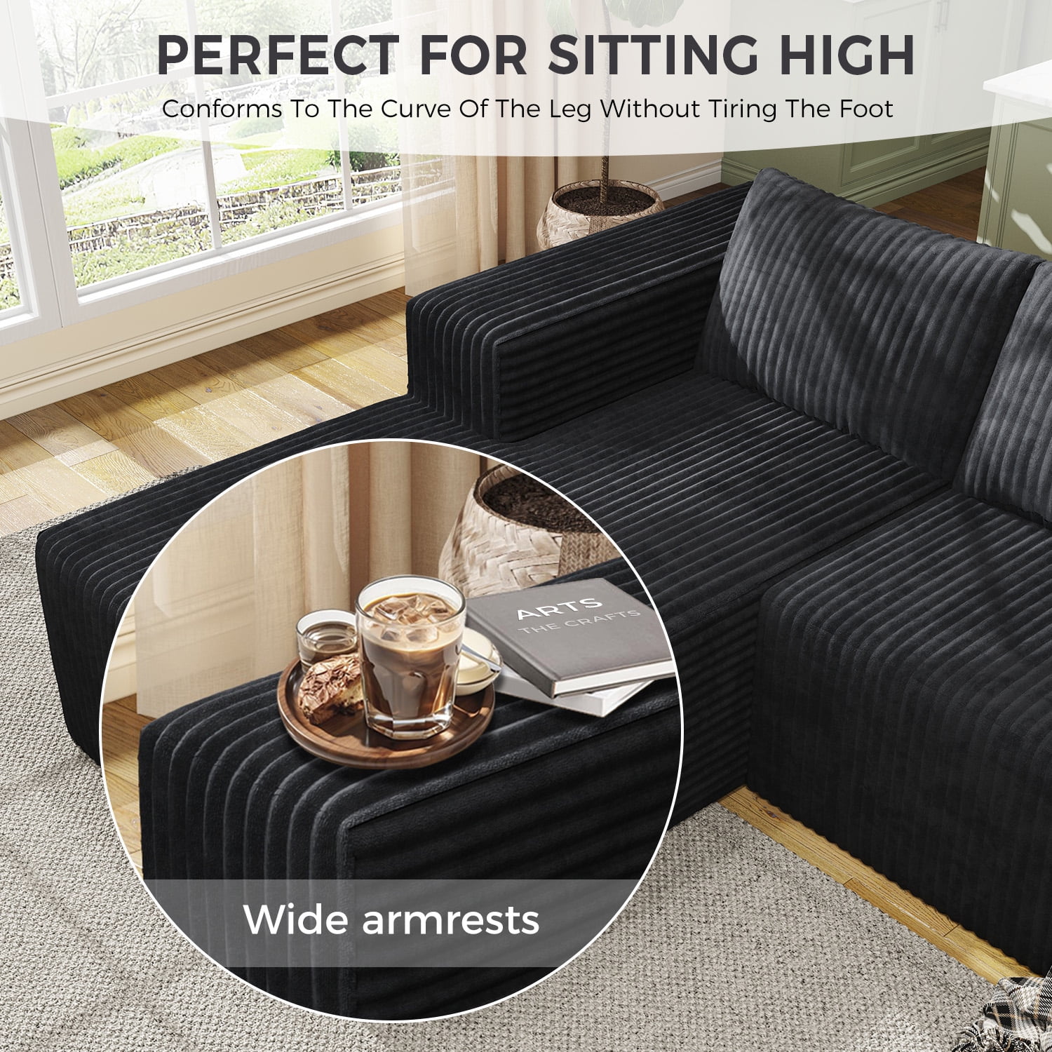 YVDNHP Modular Cloud Sofa - No Assembly Required, 94" Oversized L-Shaped Sectional with Chaise, Flannel Fabric Deep Seating Couch for Living Room