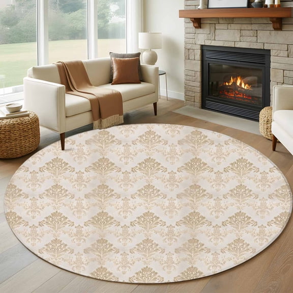 Country Boho Round Rug 5ft Washable Circle Kitchen Rugs Non Slip Vintage Middle Century Abstract Motifs Large Area Rug Indoor Floor Carpet for Bedroom Living Room Home Office Dining Room Nursery
