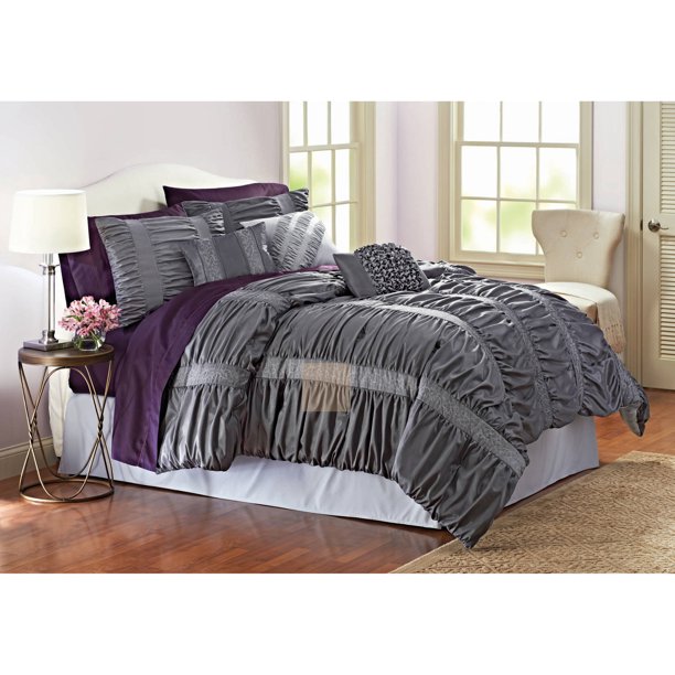 Better Homes & Gardens Full Embroidered Ruching Comforter Set, 7 Piece