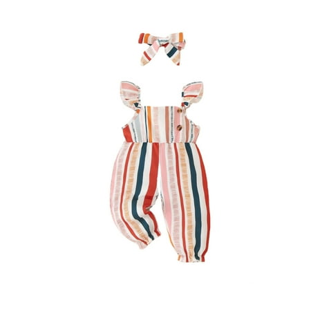 

Baby Boy Girl Clothes Set Toddler Kids Baby Girls Cute Striped Sleeveless Jumpsuit With Headbands Outfits Set 2Pcs Clothes