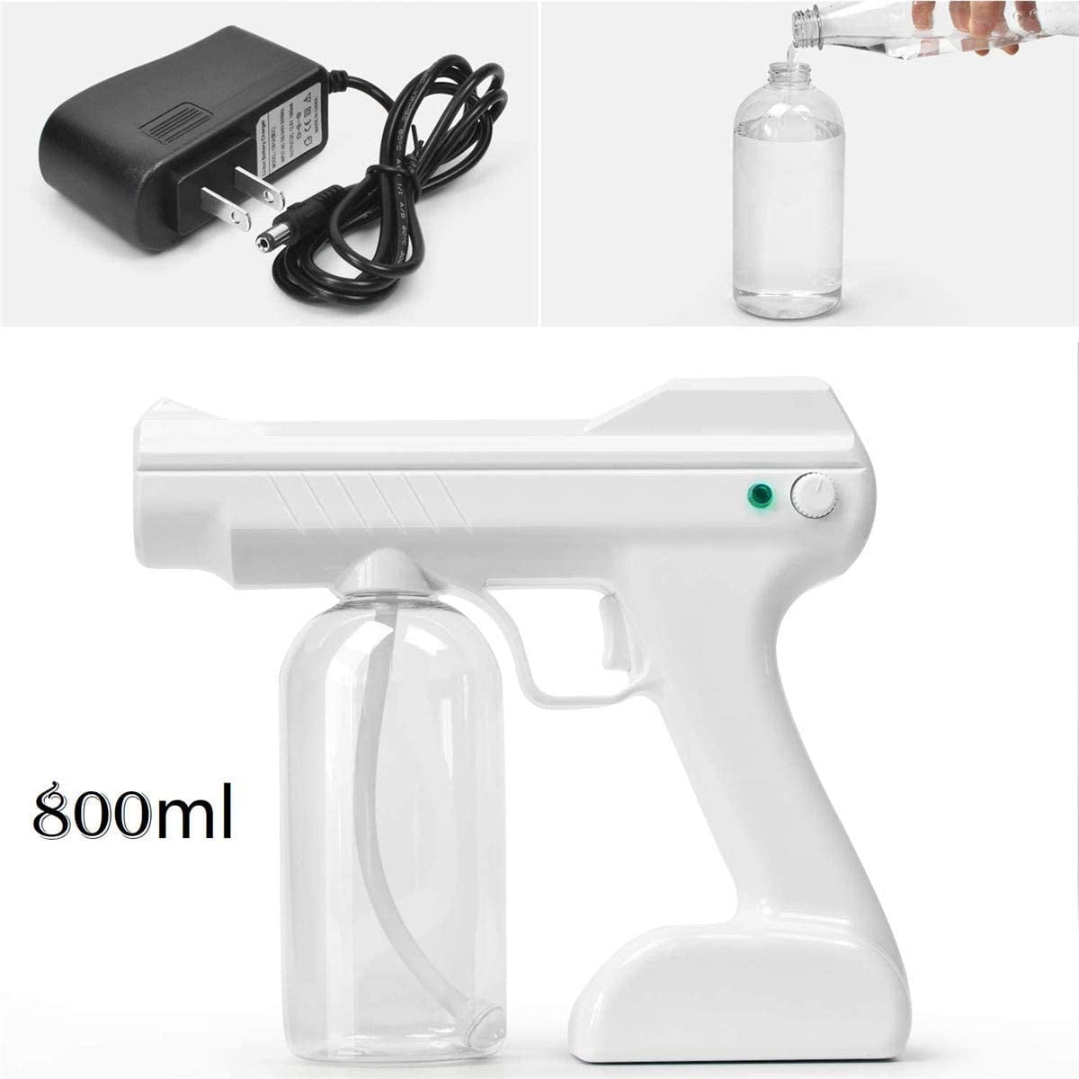 Rechargeable Disinfection Sprayer Fogger 800ml Blue Light Handheld White 