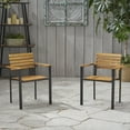thumbnail image 3 of Outdoor Sofa, LARIS WOOD AND METAL CHAIR, Teak+ Black Patio Furniture,Acacia Wood Outdoor Sectional, Garden & Outdoor & Patio Furniture Patio Seating, 3 of 15