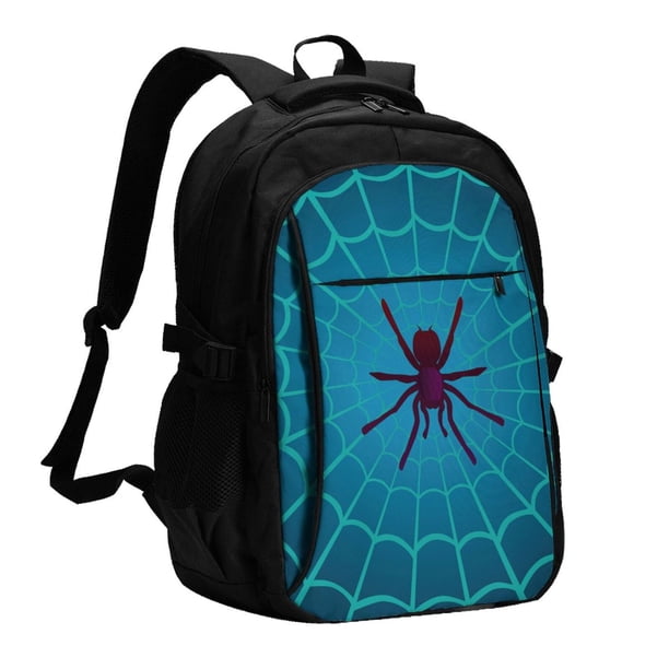 Balery Spider And Cobweb Mochila con carga USB para hombre y mujer - Mochila impermeable y antirrobo para portátil con puerto USB para viajes, trabajo, estudios y universidad
