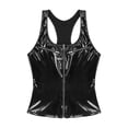thumbnail image 5 of Camisola gótica punk sexy con tiras para mujer, aspecto mojado, de charol, camiseta sin mangas con cuello en U y cremallera frontal para mujer, 5 of 5
