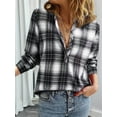 thumbnail image 2 of Women'S V Neck Plaid Shirts Dressy Casual Button-Down Business Work Boho Tops Long Sleeve Fall Outfits Black & White S, 2 of 7
