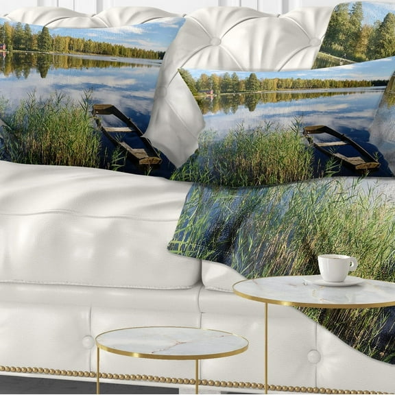 Designart Beautiful Swedish September Lake - Landscape Photography Throw Pillow - 12x20