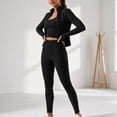 thumbnail image 5 of Workout Sets for Women 3 Piece High Waisted Seamless Leggings Crop Top Jacket Gym Yoga Outfit Stretchy Sports Bra Sets Black, 5 of 7